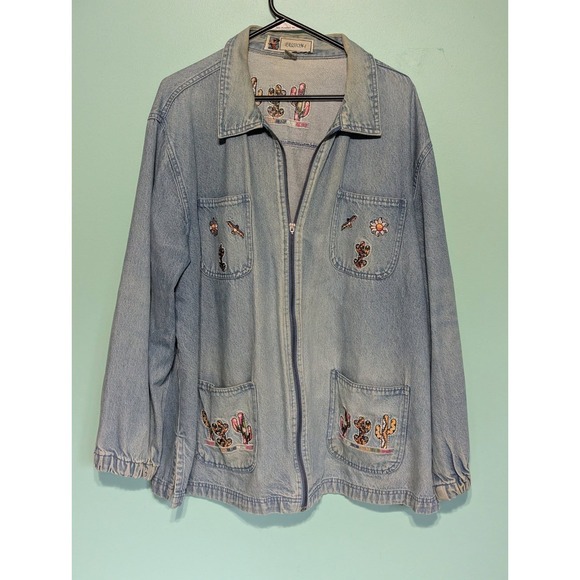 Denim Jacket Women's Passion-1 Zip Up Size XL 100% Cotton Vintage - Picture 3 of 13